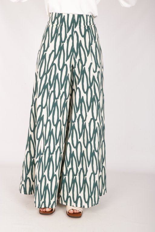 Crèmekleurige wijde broek donkergroene print van Liviana Conti Lange broeken [2023] | Scalini